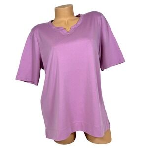 LL Bean Womens XL Regular Supima Cotton V Notch Tee Shirt Purple Short Sleeve